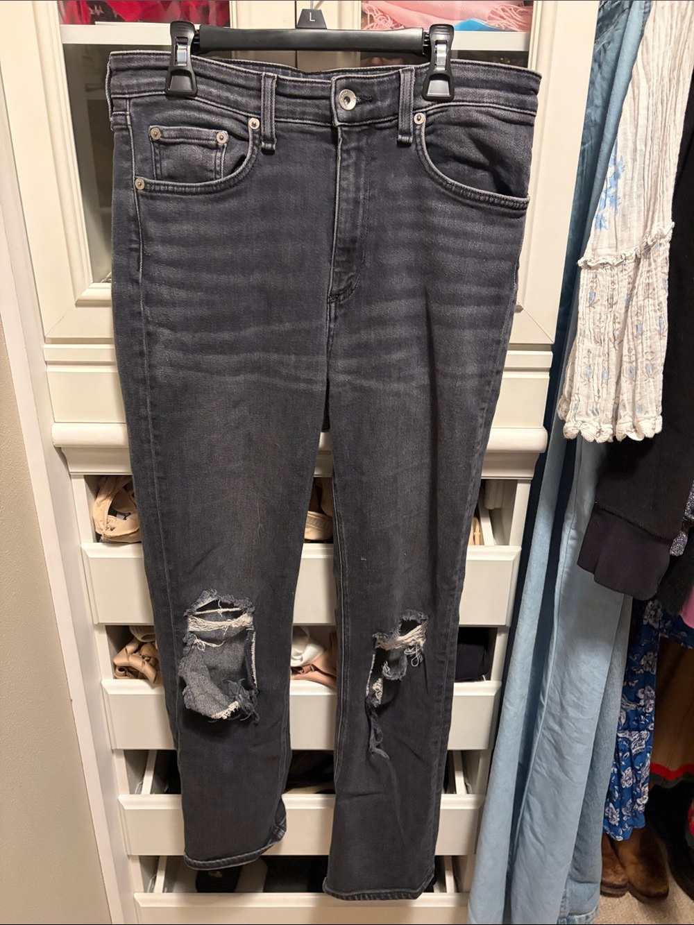 rag & bone Distressed Charcoal Skinny Jeans
